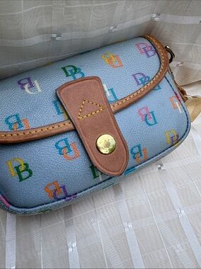 Vintage Dooney & Bourke Y2K Rainbow IT Blue Bag Wristlet + Pink Heart Charm